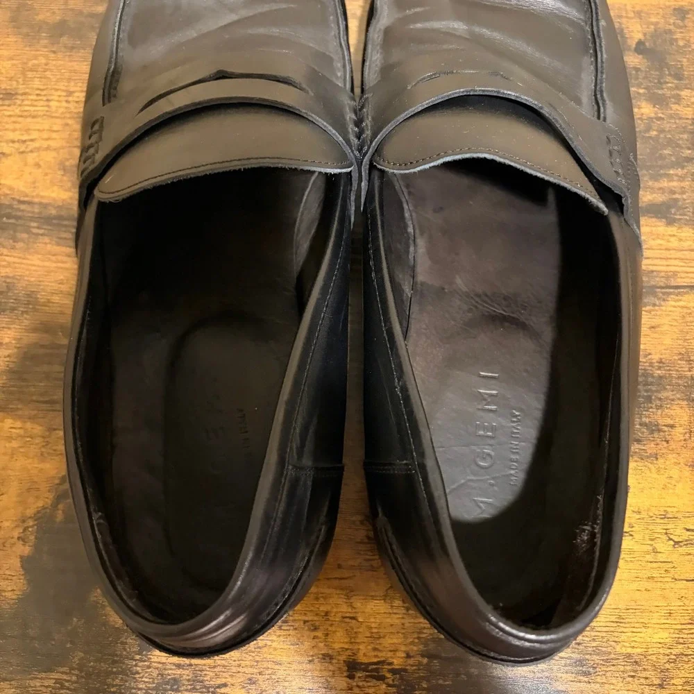 M.Gemi Mens Black Leather Penny Loafers Made in Italy Size 45 9861